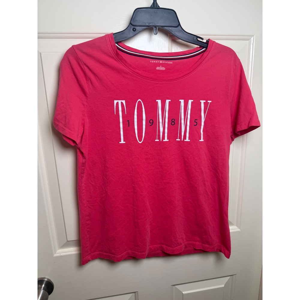 Tommy Hilfiger Womens Pink Graphic T-Shirt Short Sleeve Cotton Logo Tee